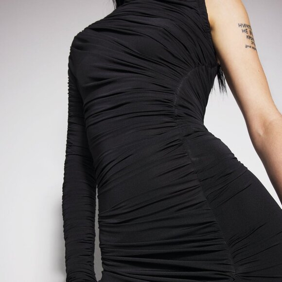 NWT Mugler Ruched Long Dress in Black NEW FWRD bodycon ruched cutout maxi - Picture 14 of 14